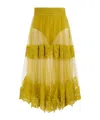 Elisabetta Franchi Tulle Skirt With Lace Decorations In Curry Color