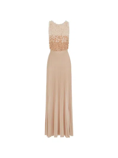 Elisabetta Franchi Tulle Sleeveless Dress In Brown