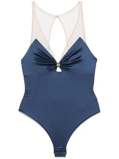 Elisabetta Franchi Tulle-straps Bodysuit In Oltremare