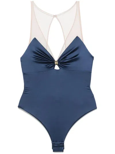 Elisabetta Franchi Tulle-straps Bodysuit In Blue