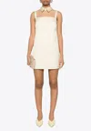 Elisabetta Franchi Light Yellow Rhinestones Satin Mini Dress In White