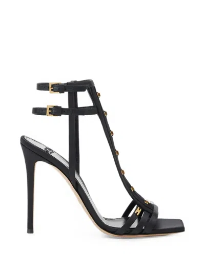 Elisabetta Franchi Sheer Patchwork Buckle Sandals In Black