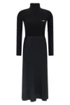 Elisabetta Franchi Ribbed Turtleneck Midi Dress In Black