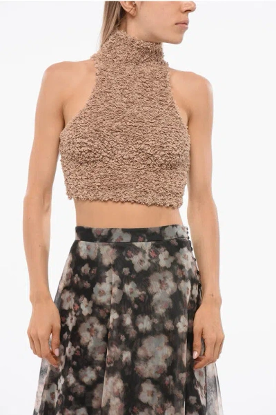 Elisabetta Franchi Turtleneck Knitted Crop Top In Brown