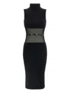 Elisabetta Franchi Midi Dress With Chain Belt And Sheer Panel In Black