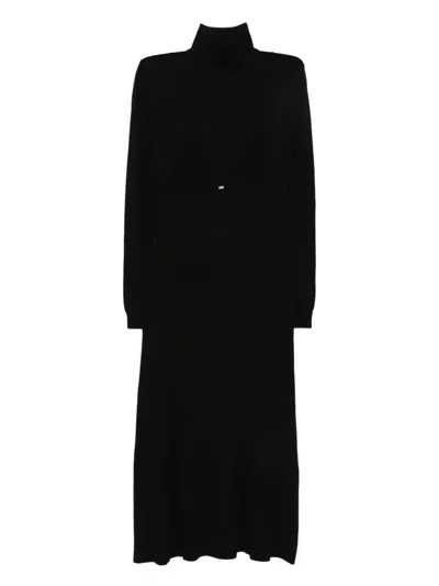 Elisabetta Franchi Turtleneck Ribbed Dress In Black