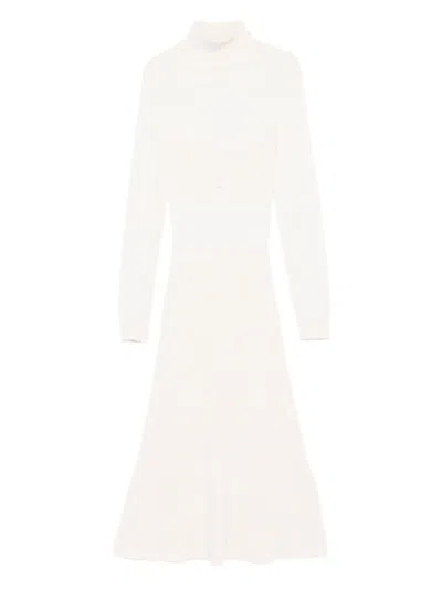 Elisabetta Franchi Turtleneck Ribbed Dress In Neutral