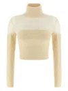 Elisabetta Franchi Brushed Insert Turtleneck Sweater Sweaters And Cardigans White In Neutral