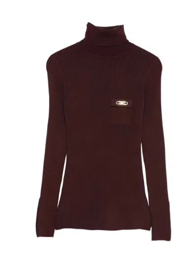 Elisabetta Franchi Turtleneck Sweater With Pocket In Burgundy