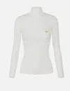 Elisabetta Franchi Ribbed Knit Turtleneck Top With Breast Pocket Clothing In White