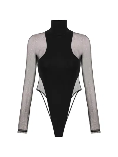 Elisabetta Franchi Turtle-neck Tulle Bodysuit In Black