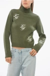 Elisabetta Franchi Turtleneck Wool Blend Sweater With Embroidered Logo