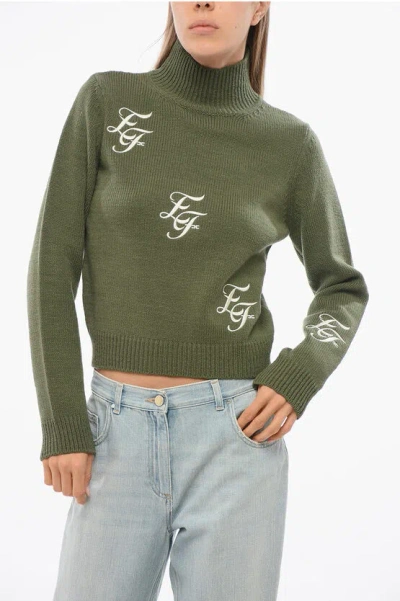 Elisabetta Franchi Turtleneck Wool Blend Sweater With Embroidered Logo