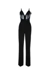 Elisabetta Franchi Black Jumpsuit With Deep Neckline And Lace Detail On The Front In Nero
