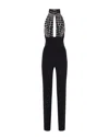 Elisabetta Franchi Black Jumpsuit With Embroidered Bodice And Halterneck In Tech Fabric Stretch Woman In Black