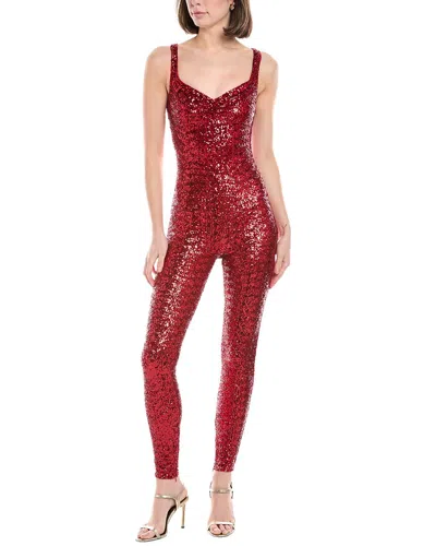 Elisabetta Franchi Tuta Donna Sequin Jumpsuit In Red