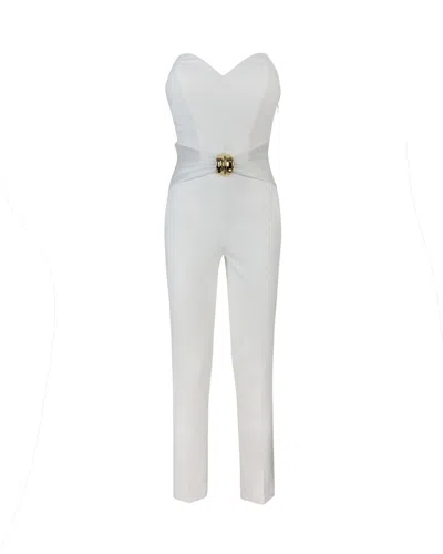 ELISABETTA FRANCHI FLOWING CREPE JUMPSUIT WITH WHITE MACRO BOW