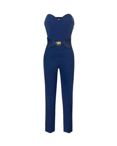 Elisabetta Franchi Tuta In Crêpe Fluido Con Macro Fiocco Blu