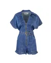 Elisabetta Franchi Mc Short Denim Monkey With Belt Detail