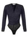 Elisabetta Franchi Tuxedo-details Logo-piping Bodysuit In Black