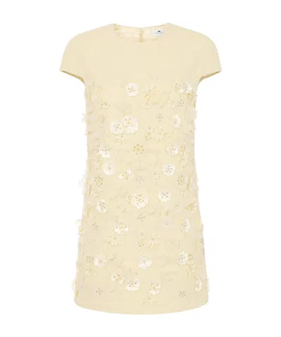Elisabetta Franchi Tweed Dress With Floral Embroideries In Nude