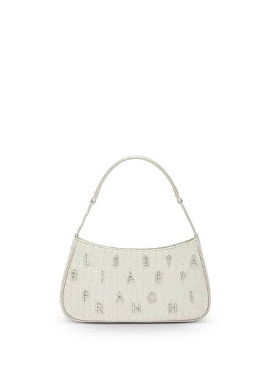 Elisabetta Franchi Tweed Lamé Shoulder Bag With Lurex Detail In Silver