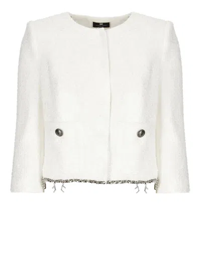 Elisabetta Franchi Tweed Lurex Blazer In White