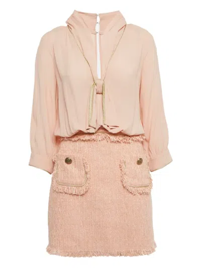 Pre-owned Elisabetta Franchi Tweed Midi Dress In Pink