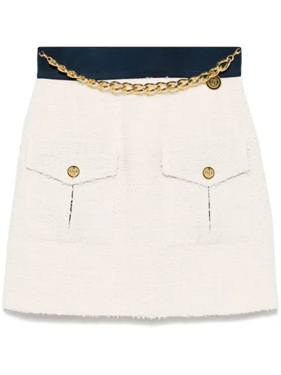 Elisabetta Franchi Tweed Mini Skirt In White