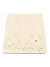 Elisabetta Franchi Tweed Miniskirt With Floral Embroidery In Neutral