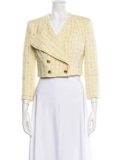 Pre-owned Elisabetta Franchi Tweed Pattern Evening Jacket In Yellow