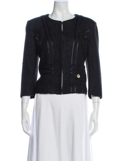 Pre-owned Elisabetta Franchi Tweed Pattern Jacket In Blue