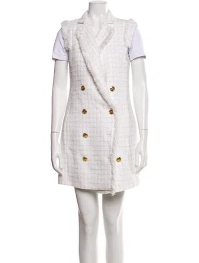 Pre-owned Elisabetta Franchi Tweed Pattern Mini Dress In White
