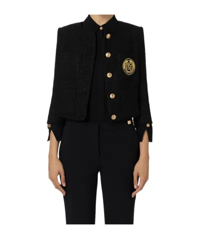 Elisabetta Franchi Tweed Short Jacket In Black