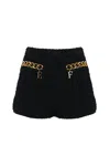 Elisabetta Franchi Tweed Shorts With Logo Chain In Nero