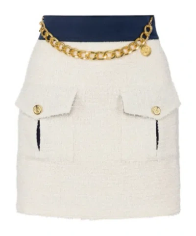 Elisabetta Franchi Tweed Skirt With Pockets In White