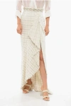 Elisabetta Franchi Tweed Wrap Skirt With Jeweled Detail In White