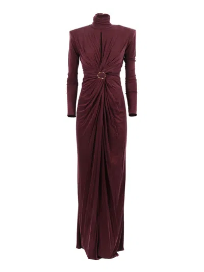 Elisabetta Franchi Twist Detail Evening Dress With Circular Embellishment In Brown
