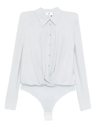 Elisabetta Franchi Twist-front Button Bodysuit In Blue