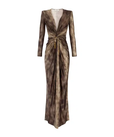 ELISABETTA FRANCHI ELISABETTA FRANCHI PRINTED TWISTED RED CARPET DRESS