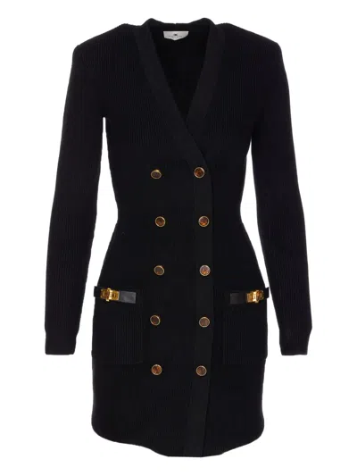 Elisabetta Franchi Double-breasted Knit Mini Dress With Turnbuckle Straps In Black