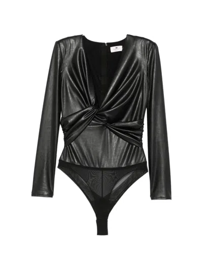 Elisabetta Franchi Dress Fitted Silhouette Long Sleeves Ruched V Neckline In Black