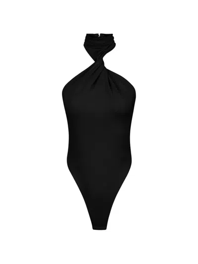 Elisabetta Franchi Twisted Neckline Bodysuit In Black
