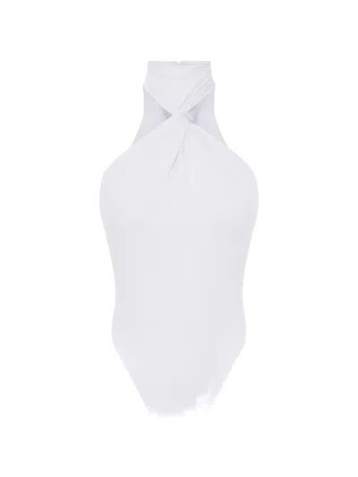 Elisabetta Franchi Twisted-neckline Crêpe-jersey Bodysuit In White