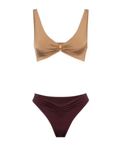 Elisabetta Franchi Two-color Two-piece Swimsuit In Nude