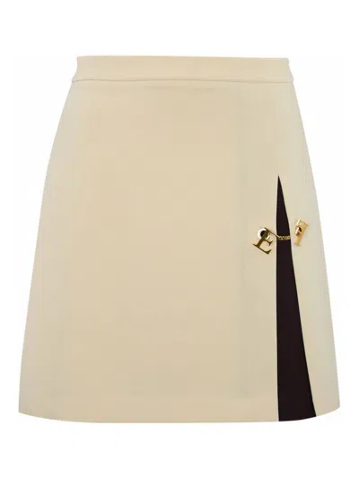 Elisabetta Franchi Two-tone Crepe Skirt In Yellow