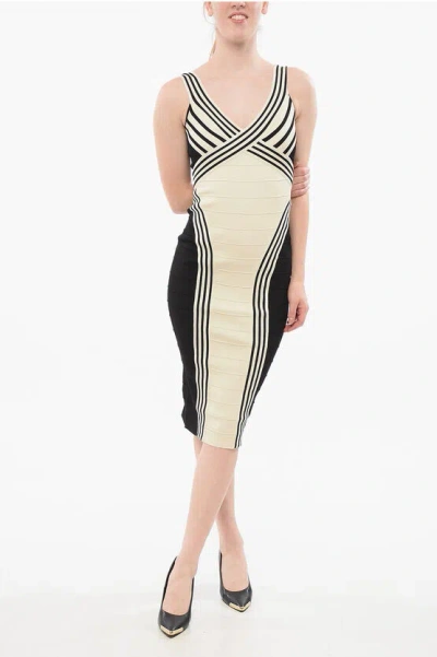 ELISABETTA FRANCHI TWO-TONE KNITTED SHEATH DRESS