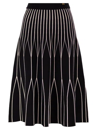 Elisabetta Franchi Knitted Geometric Midi Skirt In Black