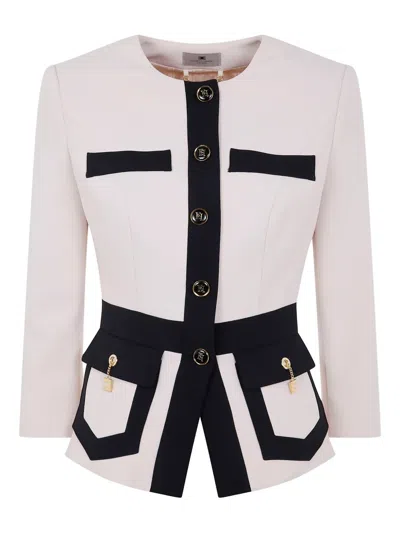Elisabetta Franchi Two-tone Logo-detail Jacket In Pink