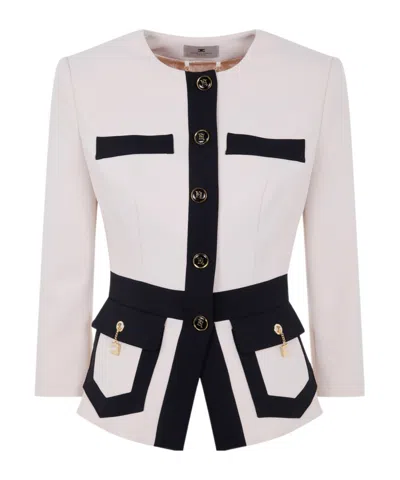 Elisabetta Franchi Two-tone Logo-detail Jacket In White